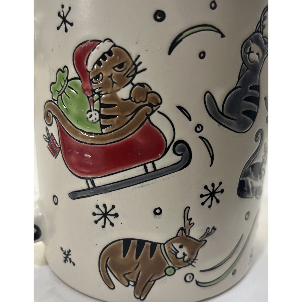 Spectrum Designz Sled‎ Cat Mug Christmas Coffee Cup Santa Kitten Reindeer 21oz